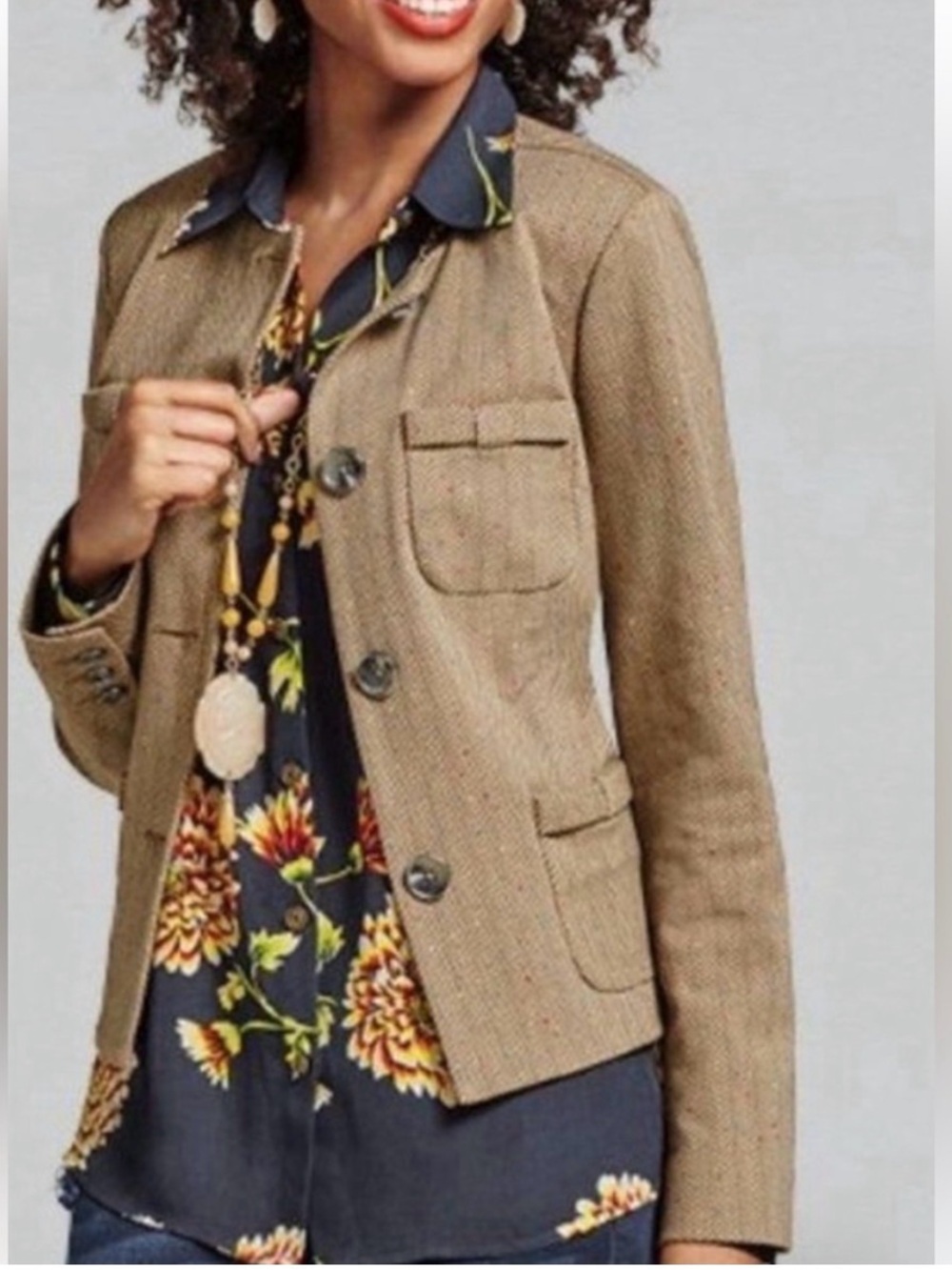 CAbi‎ Women's Size S Penny Herringbone Blazer Brown Tan Tweed 3170 Jacket